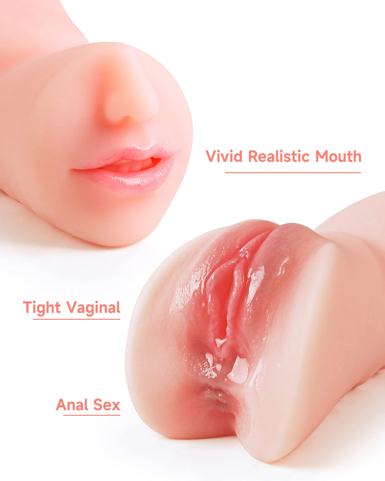 3 in 1 Pocket Pussy Male Masturbator, Sex Doll with 3D Textured Vagina & Tight Anus & Drying Stick, Adult Sex Toy Male Blowjob S