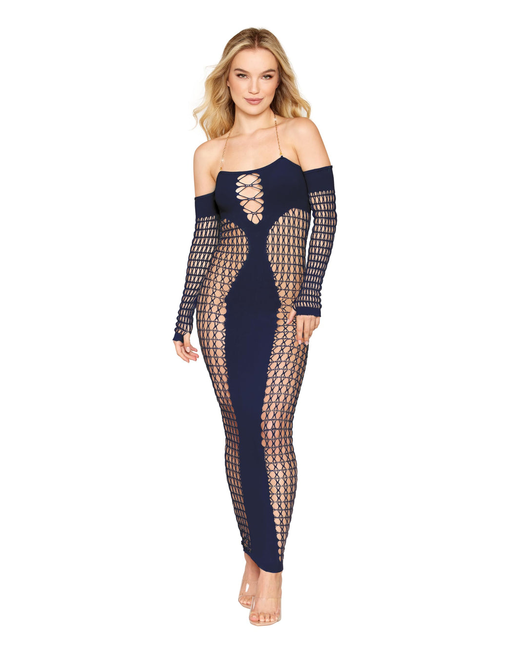 Bodystocking Gown W/ Opaque Front & Back Denim O/S