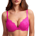 DOBREVA Womens Push Up Lace Bra Underwire Plunge Full Coverage Bras Sexy Plus Size Support Glitter Pink 36B