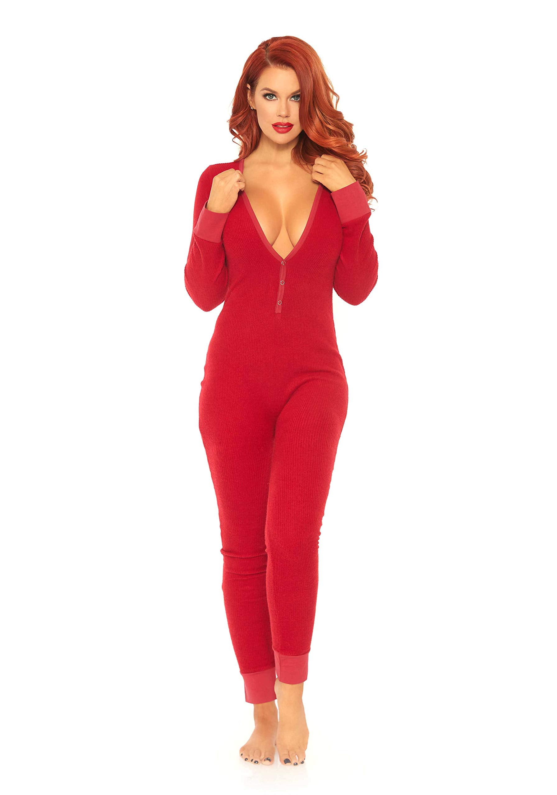 Leg Avenue Cozy Brushed Rib Long Johns Wi Red Color
