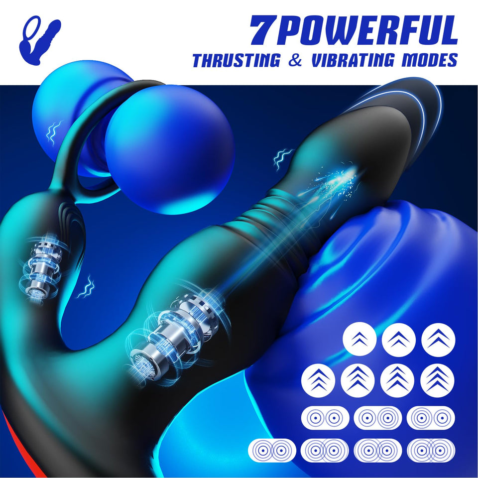 BEISAR Prostate Massager Anal Vibrator Thrusting Vibrating 7 Modes with Cock Ring Anal Plug Anal Sex Toys P Spot Massager Male S