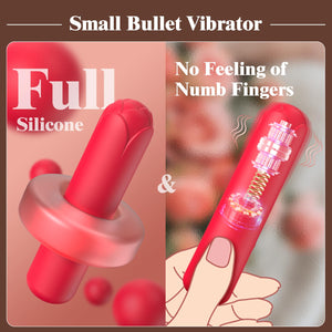 Rose Sex Toy Bullet Vibrator: Mini Vibrator Full Silicone Rose Toy for Nipple Stimulation, Lipstick Vibrator Massager Finger Vib