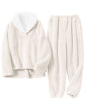 Gihuo Women s Fluffy Pajamas Set Fleece Pullover Pants Loose Plush Sleepwear 2 Piece Pjs Set Warm Loungewear Fuzzy(Beige-XL)