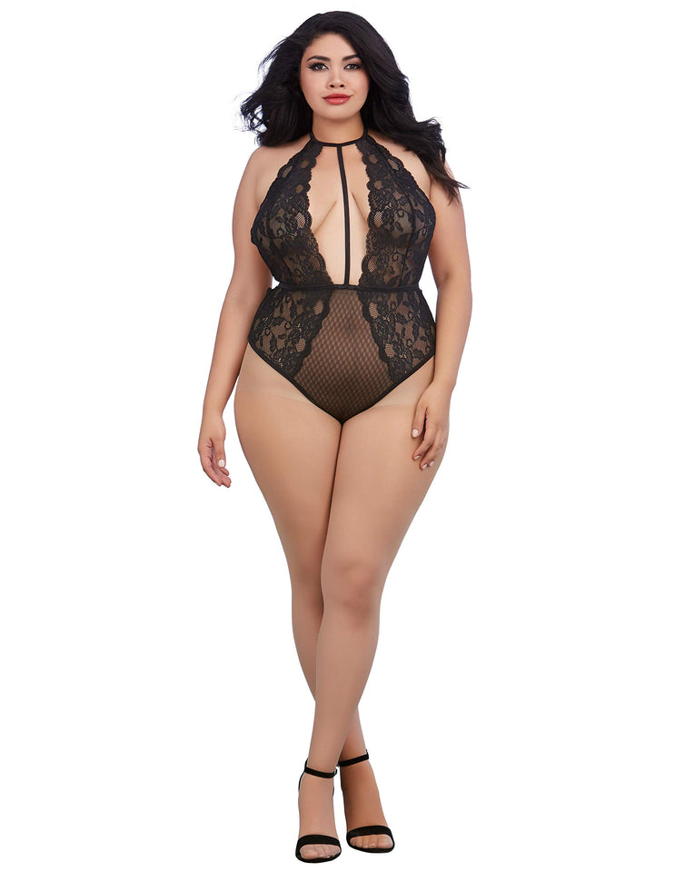 Dreamgirl Womens Plus Teddy, Black, One Size Queen