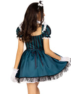 4 PC Victorian Maid, includes striped dress with jewel accent and built in petticoat, lace trimmed apron, collar, and head piece