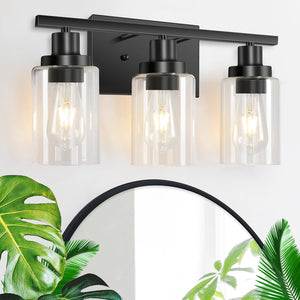 Apenath 3-Light Vanity Light, Matte Black Bathroom Lighting Fixtures Over Mirror, Modern Metal Wall Lights For Hallway Kitchen B