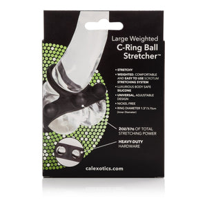 Calexotics Large Weighted C-Ring Ball Stretcher Silicone Fully Adjustable 3 Snap Design Erection Enhancer, Black,43057