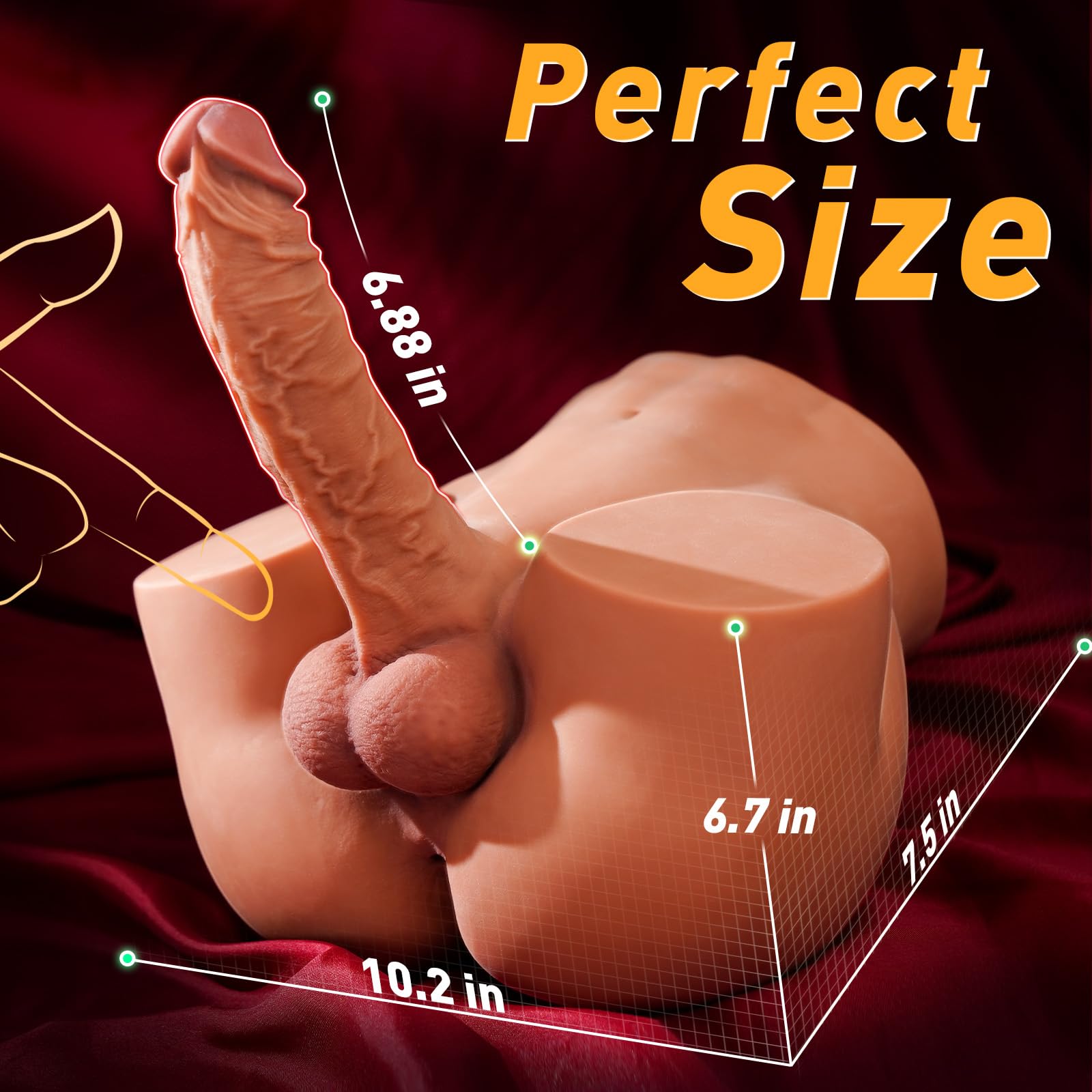 10.8LB Male Sex Doll with Flexible Dildo, Isskis Realistic Sex Dolls 6.8in Huge Cock for Female Masturbation, Tight Anal Butt fo