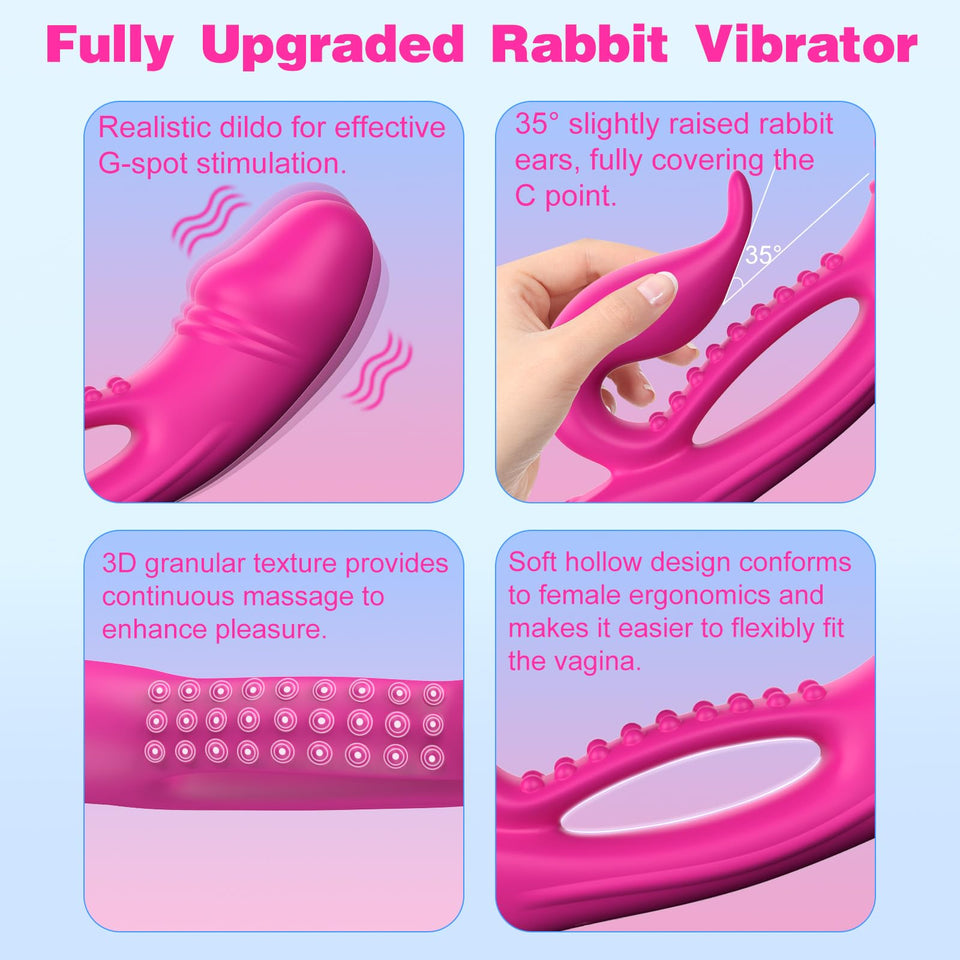 Ablushgirl Rabbit Vibrators G Spot Clitoral Vibrator, Upgraded Realistic Dildo Female Sex Toys with 10 Powerful Vibrations Nippl