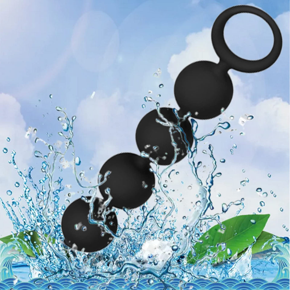 Silicone Anal Butt Beads Chain Plug,Four Ball Anal Chain Link with Safe O Pull Ring Anal Adult Sex Toy Anal Beads Chain Anal Dil