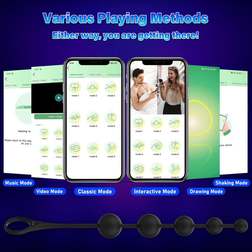 Anal Beads Vibrator Sex Toys - 14.5 Inch App Remote Control Butt Plug G-spot Vaginal Prostate Massager with 9 Vibrating Modes, W