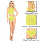 2Pc Crochet Lace Halter Crop T - Med/Lge / Neon Yello
