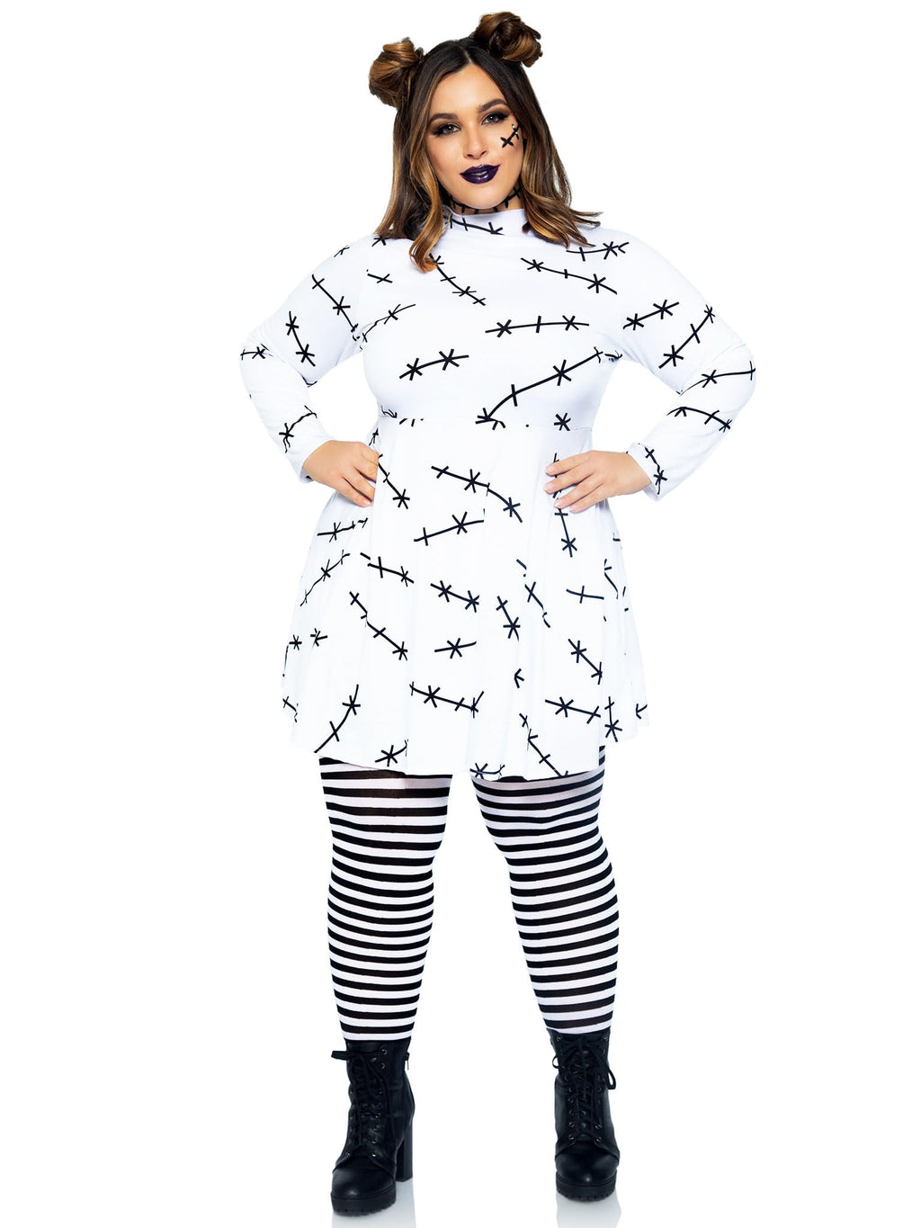 Jersey Stitch Dress. - 1X-2X / White/Blk