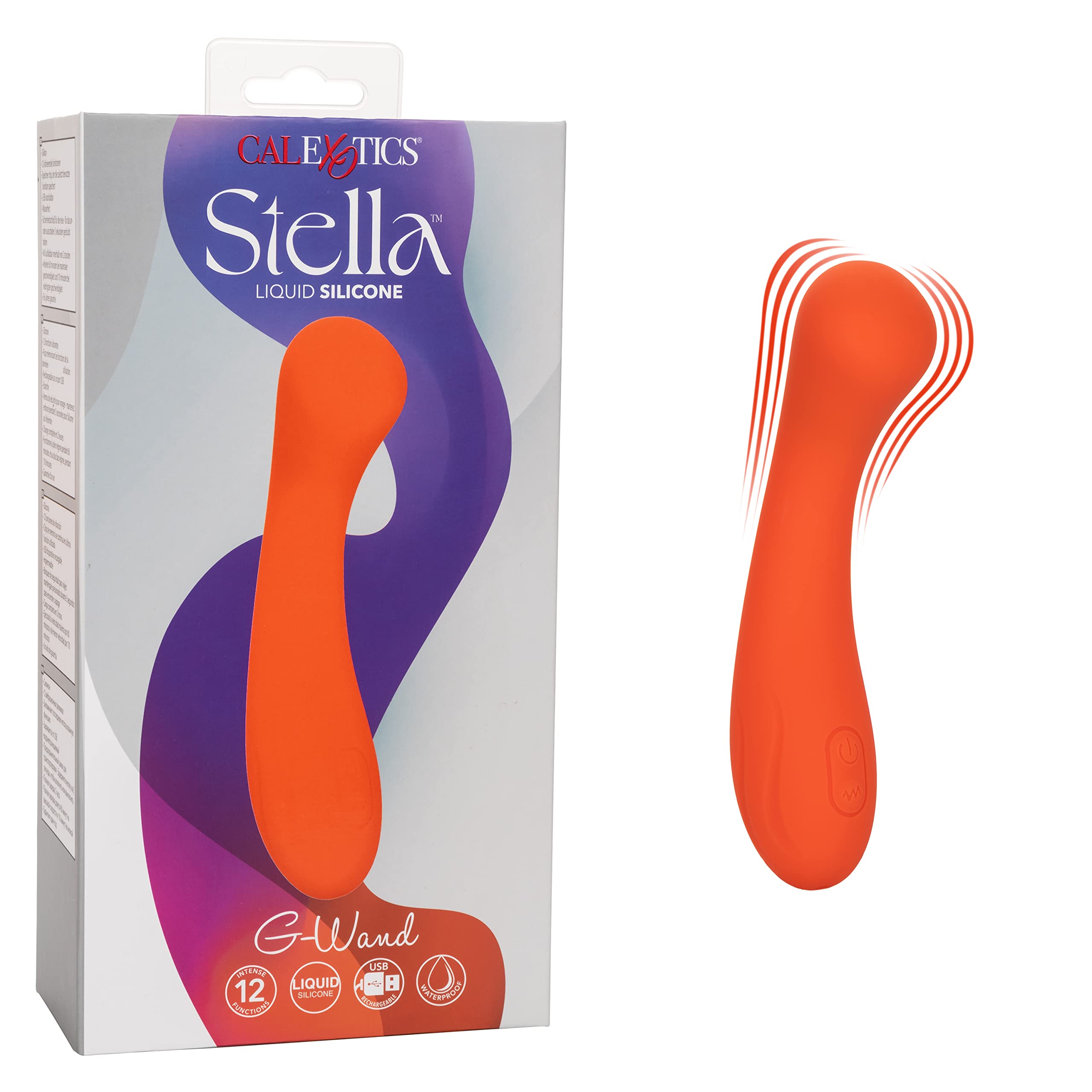 CalExotics Stella Liquid Silicone G Wand Massager - Premium Rechargeable Flex Vibrator - Sex Toy for Women- Orange