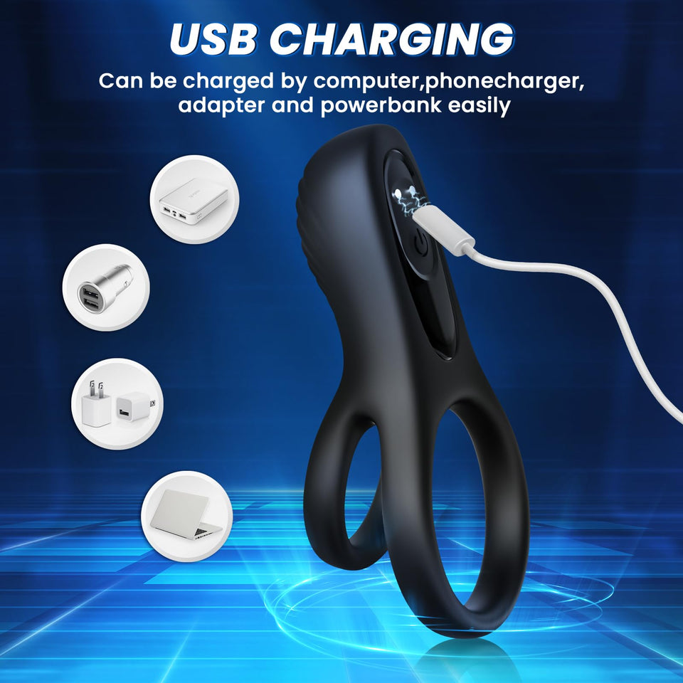Vibrating Cock Ring with Clitoral Stimulator, Silicone Penis Ring Vibrator with 9 Vibration Modes, Rechargeable Adult Sex Toys &