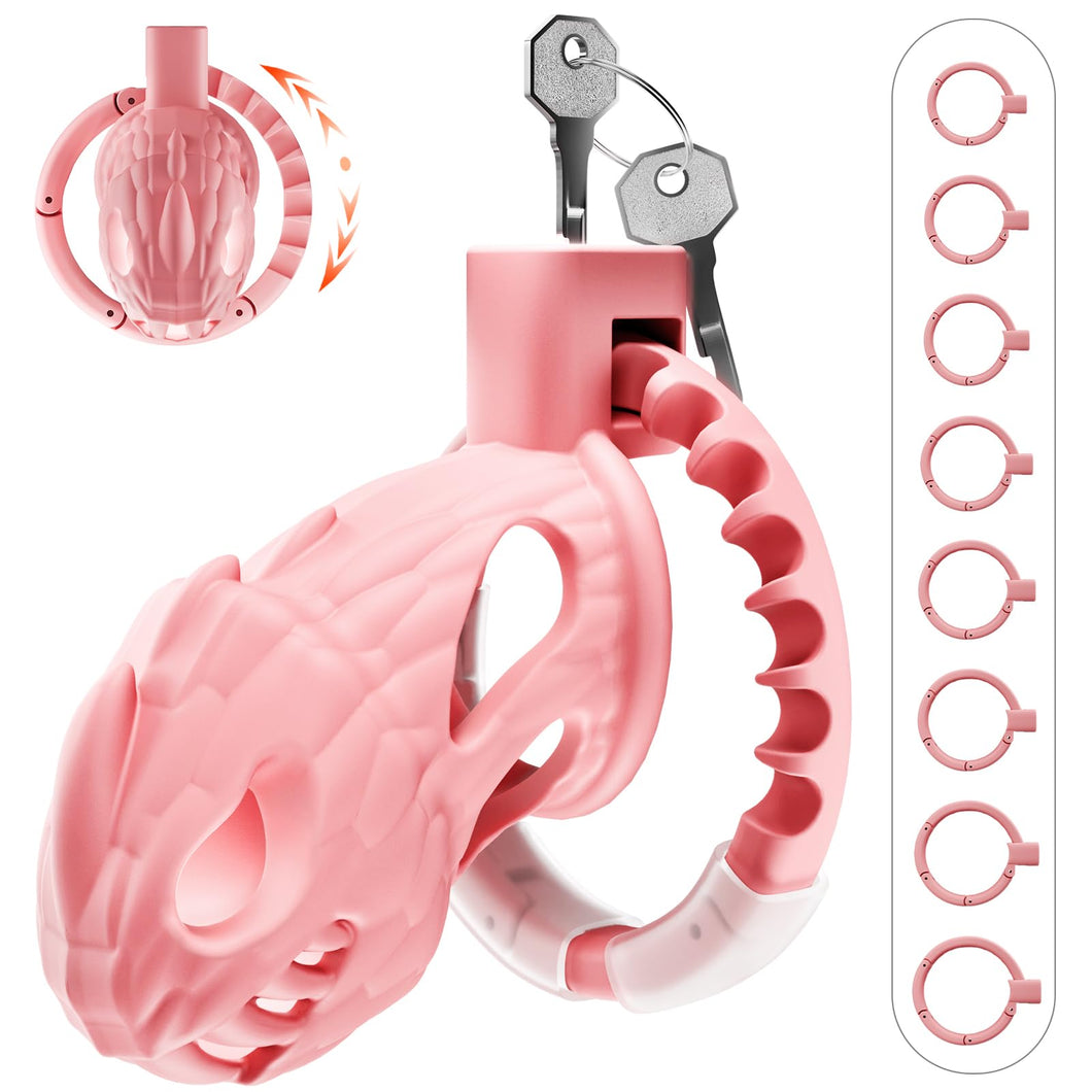 Dokehu Male Chastity Cage Pink, Large Lightweight Chastity Device with Adjustable 8 Sizes and Invisible Lock, Man Penis Exercise