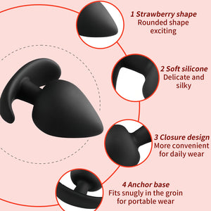Strawberry Shaped Silicone Anal Plug with Roller Ball Inside for Multi-Dimensional Stimulation. Body-Curved disign: Wearable Sex
