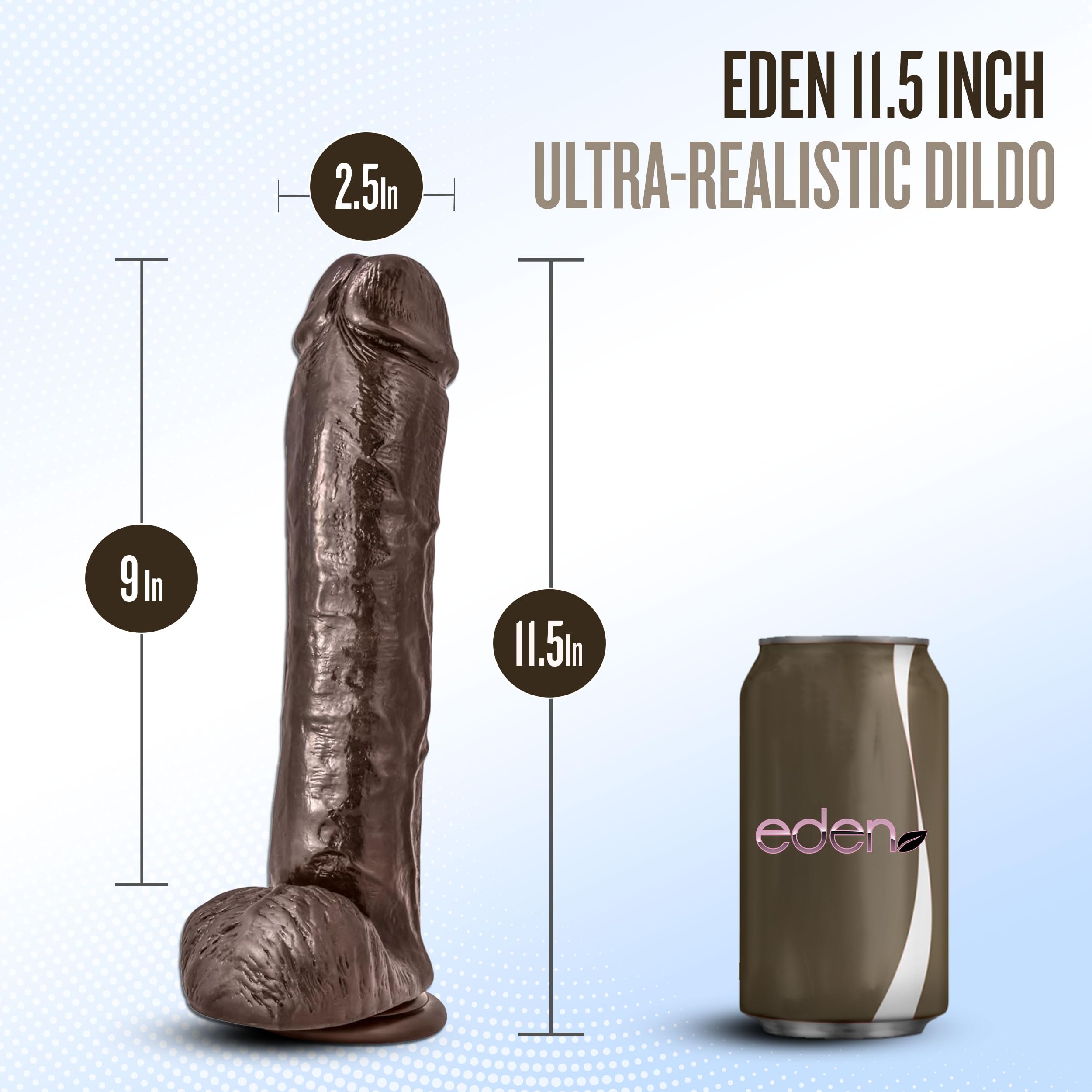 Eden -11 Inch Extra Long 2.4" Thick Dildo - Sturdy Suction Cup For Hands Free Play - Soft But Not Floppy Realistic Feel - Deep Pleasure Vaginal And Anal Sex Toy For Women And Men - Black