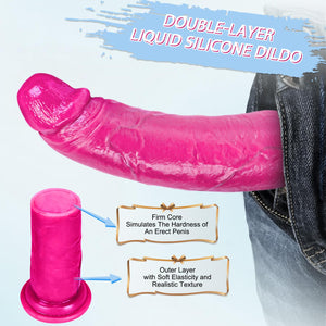 Adult Sex Toys for Women,7.8 ' ' Double Silicone Movable Foreskin Dildo with Strong Suction Cup,1.9 ' ' Diam Realistic Dildos Hu