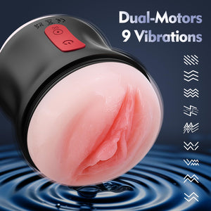 Adult Sex Toys Male Masturbator- Open Ended Powerful Vibration Pocket Pussy for Men, Male Stroker Vibrator Lifelike Vaginal Anal
