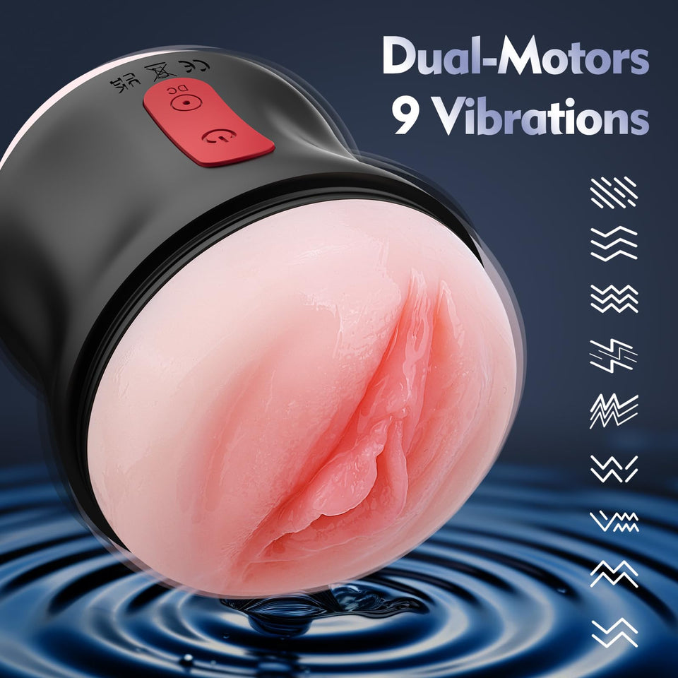 Adult Sex Toys Male Masturbator- Open Ended Powerful Vibration Pocket Pussy for Men, Male Stroker Vibrator Lifelike Vaginal Anal
