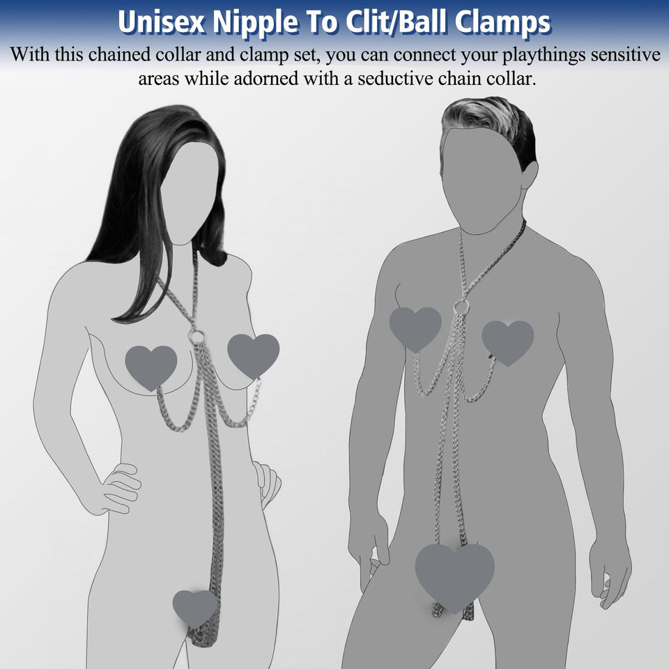 BDSM Sexy Nipple Clamps Pussy Clamps with Chain Non-Piercing Set Body Jewelry, Adjustable Breast Clips Labia Clit Clamp, Sex Bon