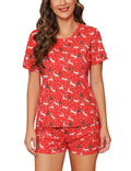 EISHOPEER Women s Short Christmas Pajamas Cute Print Tee and Shorts Sleepwear Pjs Sets Red L