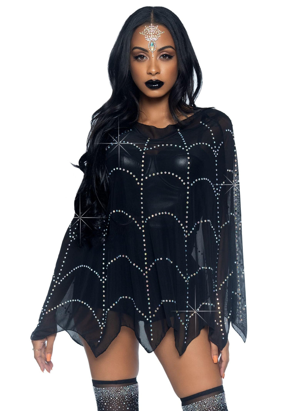Sheer Rhinestone Spiderweb Pon