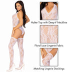 2PC.Floral lace deep-V teddy a