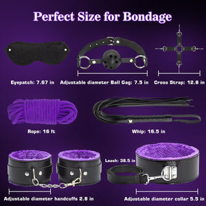 BDSM Sex Bondage Kit Restraints - 12PCS Sets with Adjustable Handcuffs Collar Ankle Cuff Blindfold Feather Tickler Anal Plug Adu