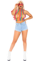 Rainbow Net High Neck Crop Top - O/S / Multicolor