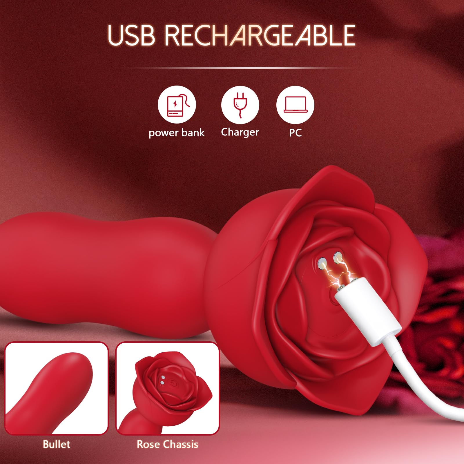Rose Anal Vibrator Adult Sex Toy Anal Plug Vibrator, 10 Modes, Rechargeable Waterproof Remote Control Vibrating Stimulator Coupl