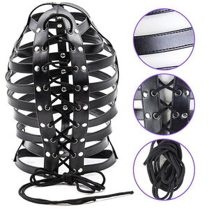 Sex Factory Bondage Hood,BDSM Adjustable Leather Mask Fetish SM Cosplay Masquerade Head Mask Sex Toy for Men Women Couples