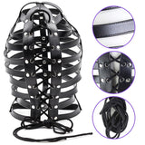 Sex Factory Bondage Hood,BDSM Adjustable Leather Mask Fetish SM Cosplay Masquerade Head Mask Sex Toy for Men Women Couples