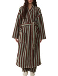 Arssm Womens Striped Fluffy Robe Long Plush Bathrobes Fuzzy Warm Cozy Thick Loungewear Maxi Robe(Khaki-L)