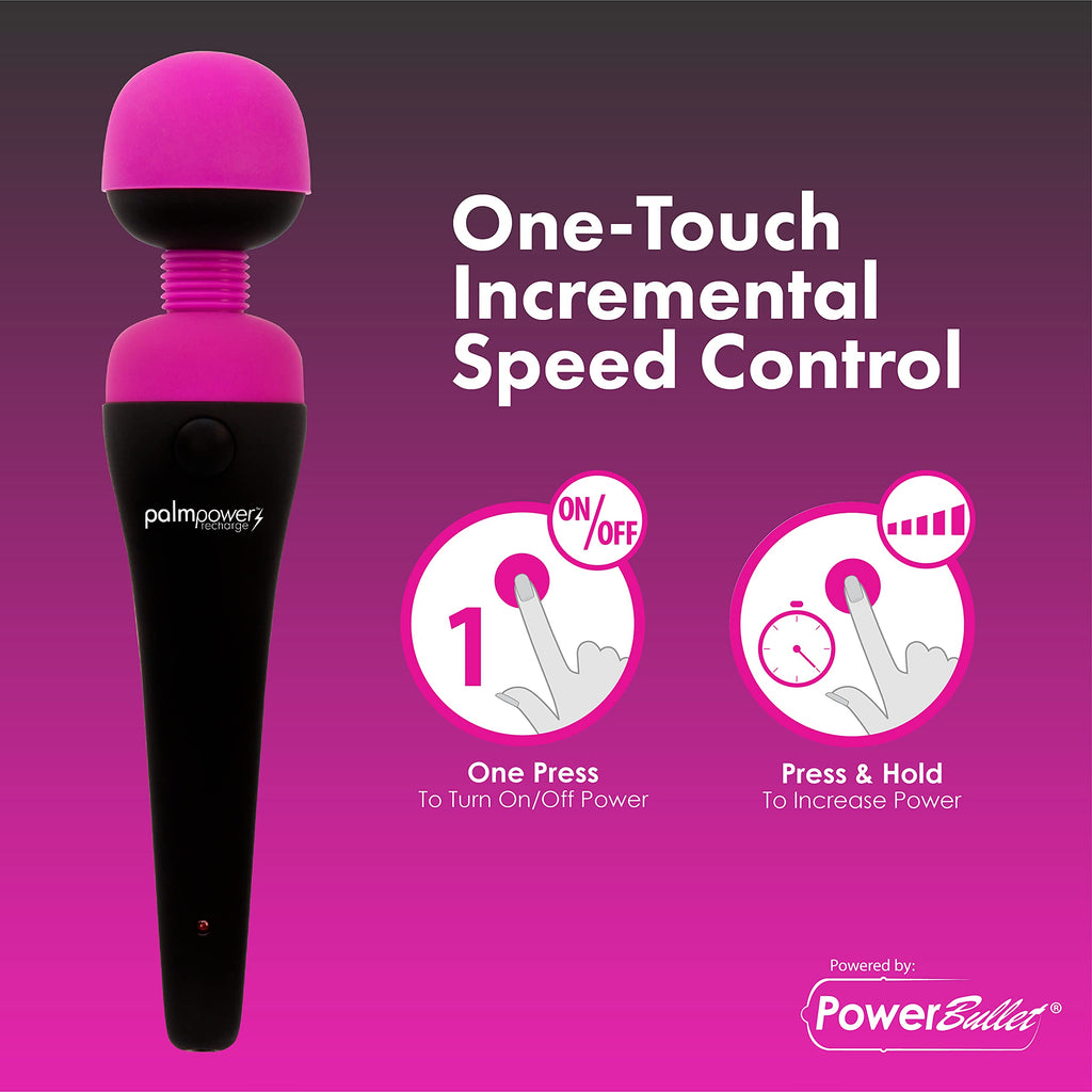 Palmpower Recharge Personal Massager, Powerful Long-Lasting Motor, Variable Function And Speed, Water Resistant, Made With 100% Silicone Head - Usb Charging Cord Included. (30628)