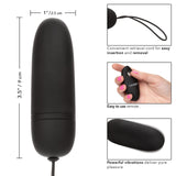 Calexotics Silicone Remote Bullet Vibrator, Waterproof 12-Functions Silicone Massager With Easy Retrieval Cord Black Se-0077-10-