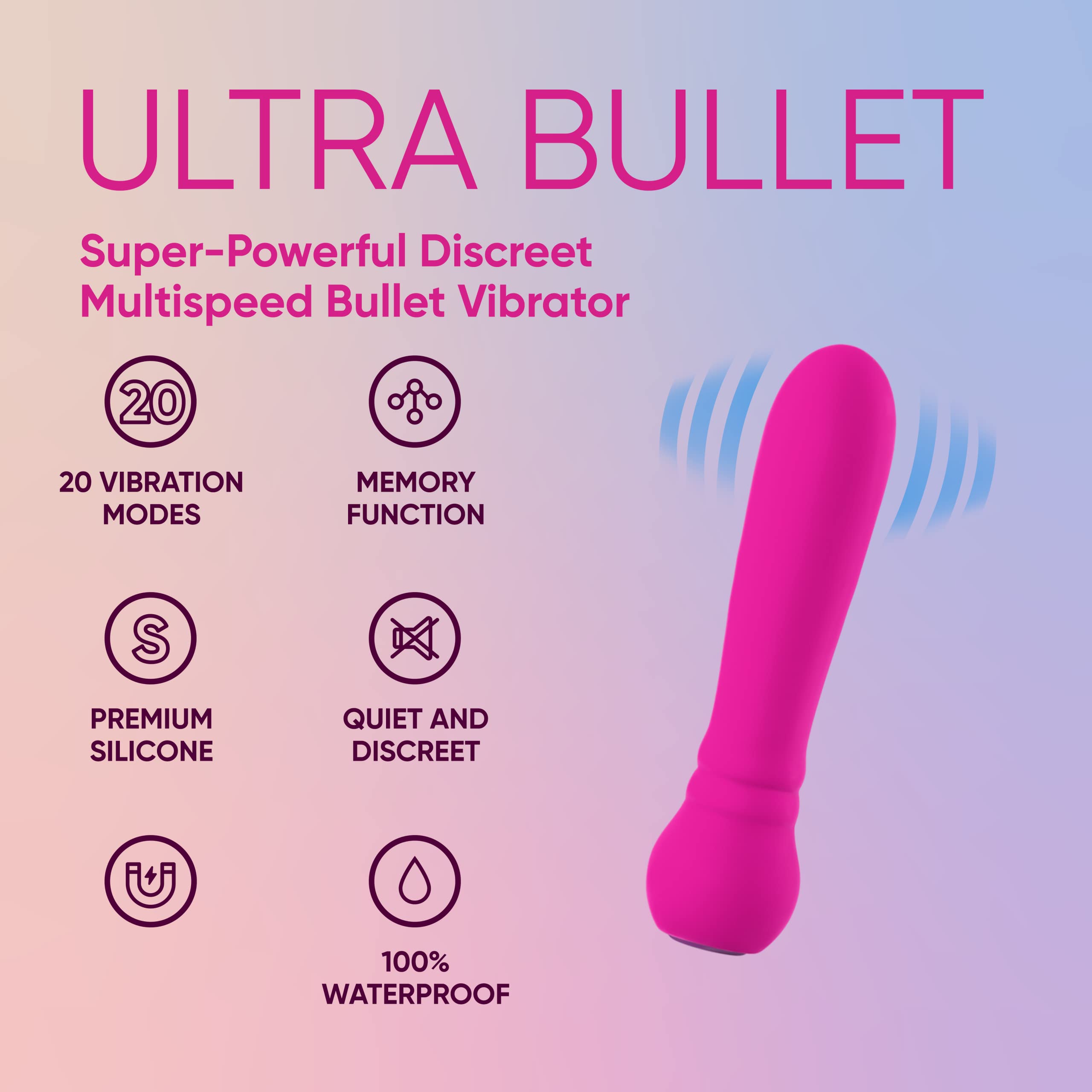 Femme Funn Ultra Bullet Vibrators - Discreet Female Sex Toy with 20 Powerful Vibration Modes - Waterproof, Whisper Quiet, Extra