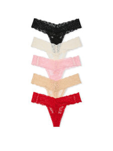 Victorias Secret Womens Lace Thong Underwear, Panties for Women, Multi Pack, Solid Mix (L)