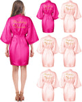 Xuhal Womens Robe (6 Pcs) - Polyester Birthday Party Kimono Set, Queen & Squad Spa Bathrobe in Rose Red & Flesh Pink for Partyg