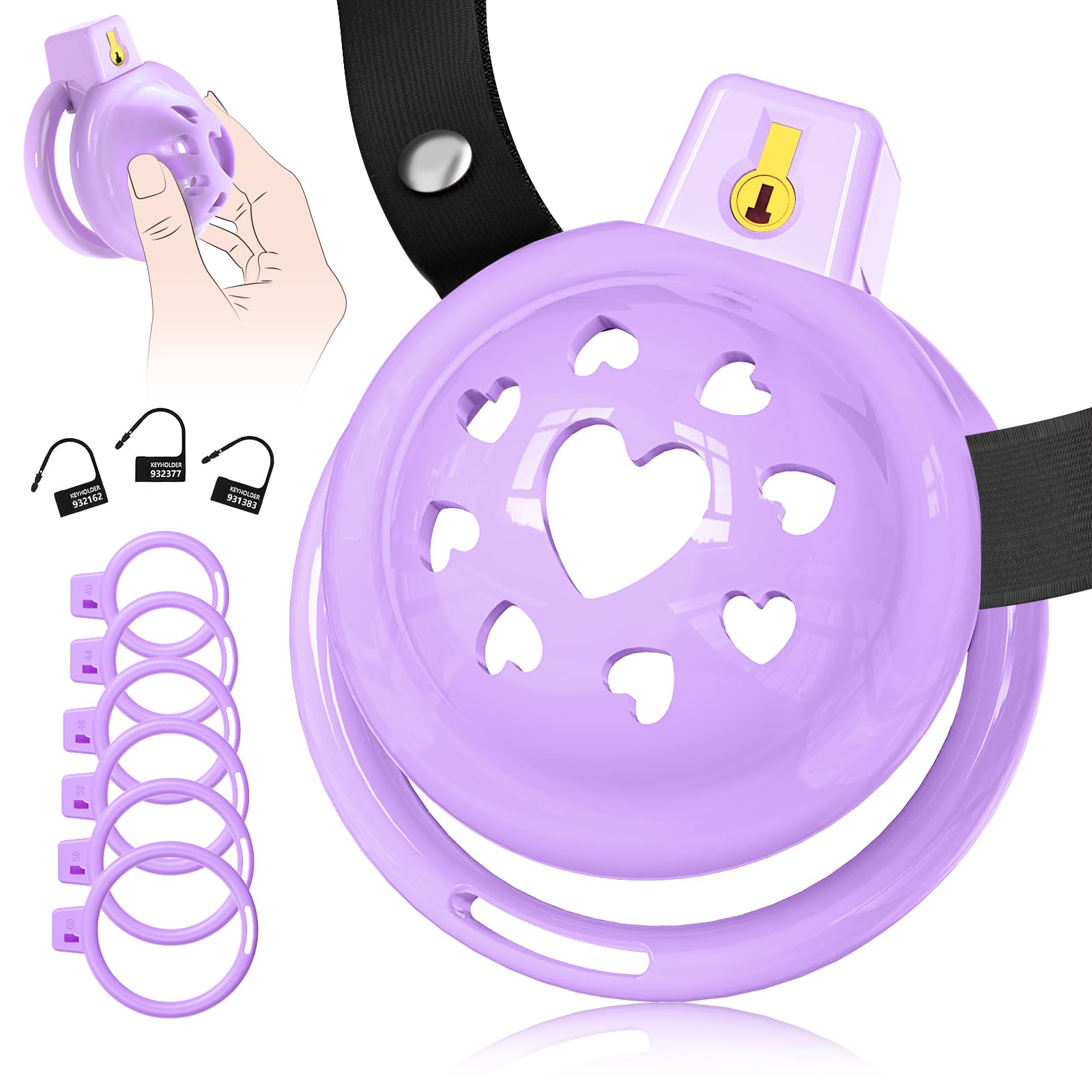 Lovely Male Chastity Cage Devices, Soft Silicone Cock Cage with Chastity Belt & 6 Cock Rings, Lightweight Penis Bondage Gear & A