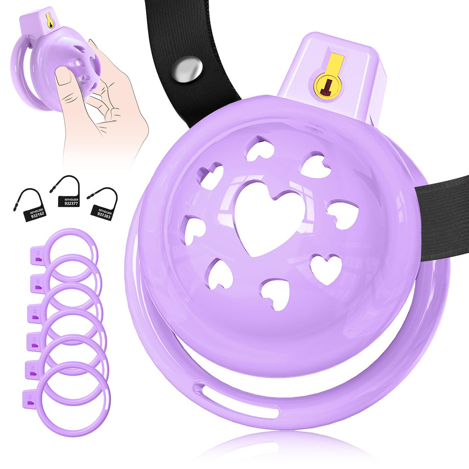 Lovely Male Chastity Cage Devices, Soft Silicone Cock Cage with Chastity Belt & 6 Cock Rings, Lightweight Penis Bondage Gear & A