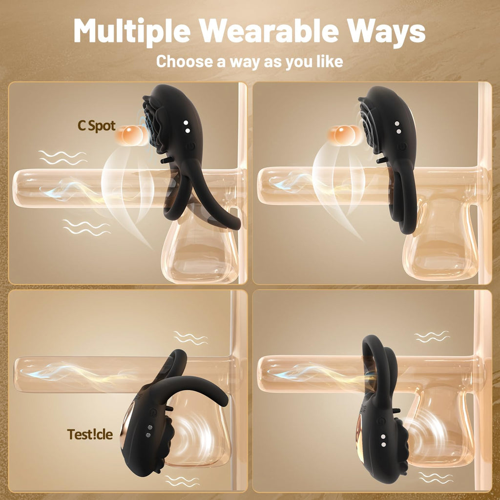Vibrating Cock Ring Adult Sex Toys for Men, Silicone Penis Ring with Rose Clitoral Vibrator Couples Sex Toys, 8 Vibrations Adult