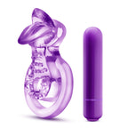 Blush Novelties Play With Me Lick It Vibrating Double Strap Stretchy C Ring - Tongue, Soft Ticklers Clitoris - Ball Strap Stretc