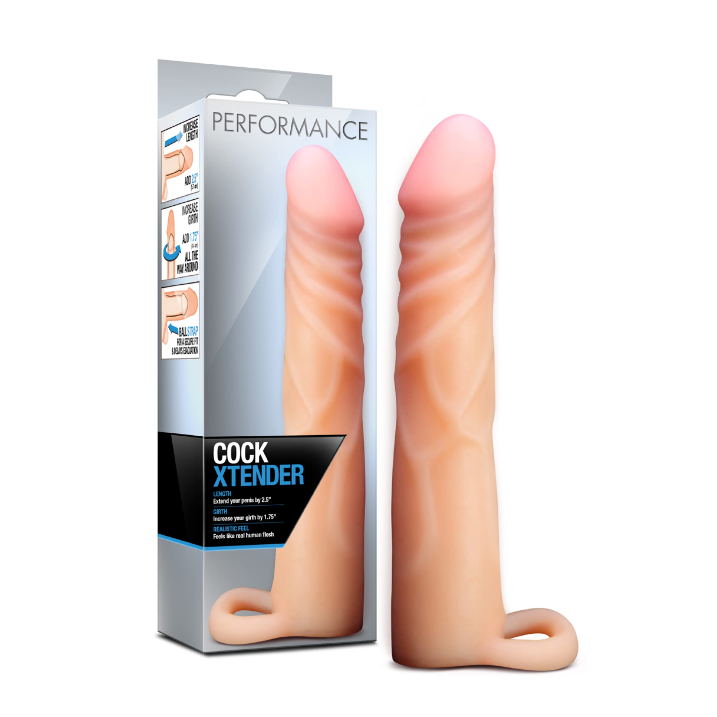 Blush Novelties Performance 2.5 Inch Cock Xtender - Penis Sheath Extender - Dual Density Sensa Feel - Lengthen 2.5 - Thicken Up 
