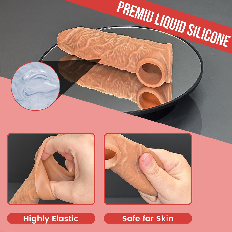 Penis Sleeve Extender Cock Sleeve Extension Sheath Silicone Penis Ring Enlarge Thicken Reusable Realistic Condom Enlarger Male S