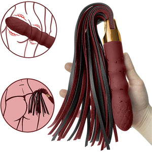 Sex Toy Vibrating Whip BDSM Leather Restraint Bondage Sex Role Play Training Whip Sex Toy for Couple Flriting and Teaser Whip fo