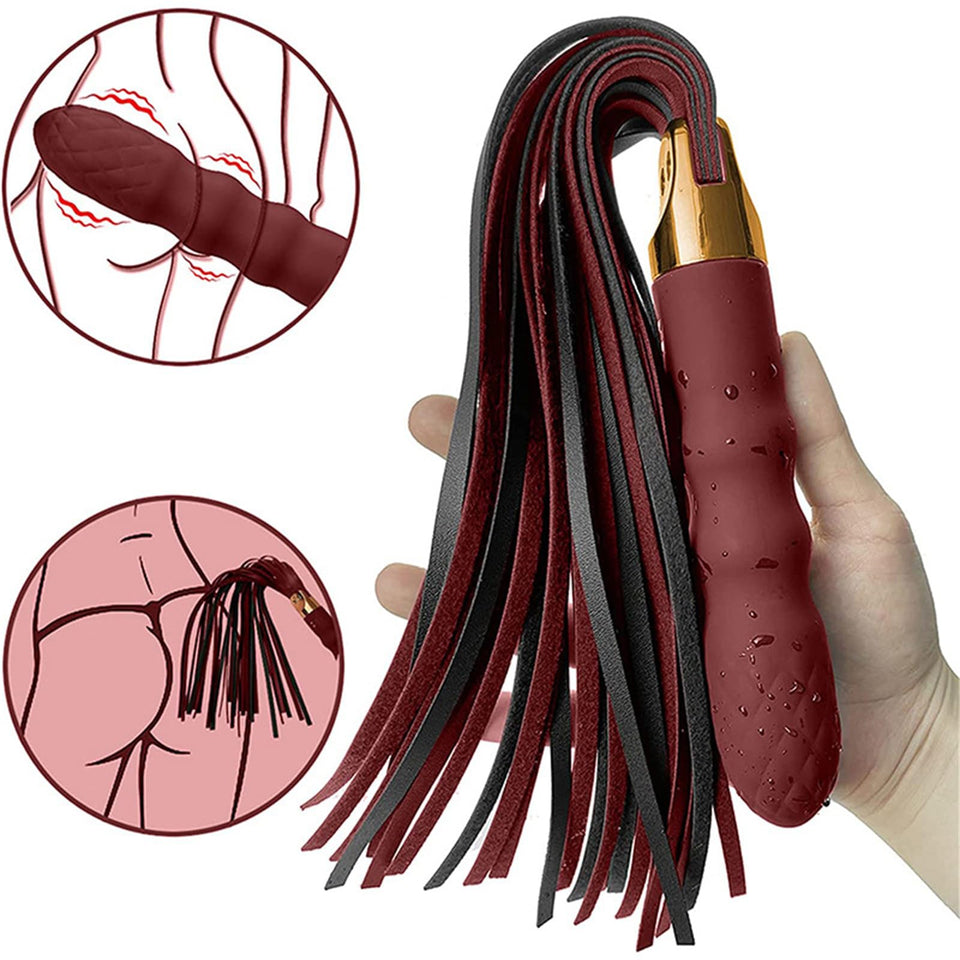 Sex Toy Vibrating Whip BDSM Leather Restraint Bondage Sex Role Play Training Whip Sex Toy for Couple Flriting and Teaser Whip fo