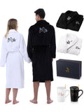 Jecery 4 Pcs His and Hers Robes & Coffee Mugs Set, Mr and Mrs Bathrobes Flannel Embroidered Matching Robes Wedding Engagement Gi
