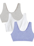 Fruit of the Loom Womens Built Up Tank Style Sports Bra Fashion Colors, Heather Blue/White/Heather Grey, 34